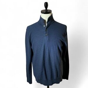 Red Ale 100% Cotton Thermal Men's Navy Blue Mock Neck Button Up Pullover Sweater